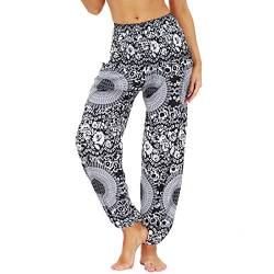 Nuofengkudu Damen Hippie Hosen mit Taschen Haremshosen Yogahosen Leichte Boho Muster High Waist Yoga Hosen Bunt Gemustert Lockere Pumphose Freizeithose Sommer Strand(Y-Muster 07,One Size) von Nuofengkudu