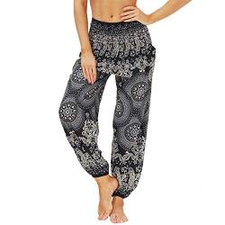 Nuofengkudu Damen Hippie Hosen mit Taschen Haremshosen Yogahosen Leichte Boho Muster High Waist Yoga Hosen Bunt Gemustert Lockere Pumphose Freizeithose Sommer Strand(Y-Muster 10,One Size) von Nuofengkudu