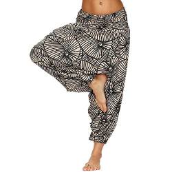 Nuofengkudu Damen Pumphose Aladin Thai Haremshose Hippie Bunt Muster Baggy Leichte Indische Yoga Hosen Hip Hop Sommer Strandhose(W-Braun,Einheitsgröße) von Nuofengkudu