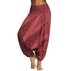 Nuofengkudu Damen Pumphose Aladin Thai Haremshose Hippie Bunt Muster Baggy Leichte Indische Yoga Hosen Hip Hop Sommer Strandhose (Weinrot,One Size) von Nuofengkudu