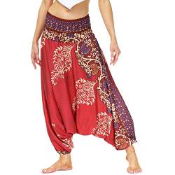 Nuofengkudu Damen Pumphose Aladin Thai Haremshose Hippie Bunt Muster Baggy Leichte Indische Yoga Hosen Hip Hop Sommer Strandhose X-Weiß Lotusblatt Einheitsgröße von Nuofengkudu