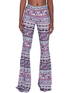 Nuofengkudu Damen Schlaghose Hochbund Push up Stretch Bequeme Lange Schlag Hosen Weite Leggins Tights Freizeit Einfarbig Haushose Yogahose Classic Flared Pants Pyjamahose(Rosa,2XL) von Nuofengkudu