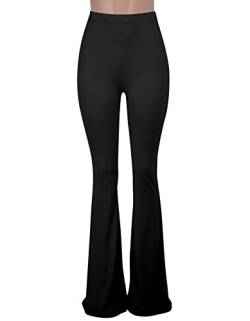 Nuofengkudu Damen Schlaghosen Hosen Retro Muster Bell Bottom Yoga Pants Bequeme Comfort Hohe Taille Elegante Stylische Freizeithose Elastische Hose Club Partei Schwarz S von Nuofengkudu