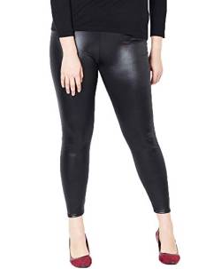 Nuofengkudu Damen Schwarz Leder Leggings Große Größen Stretch Lederhose Seamless Lederleggins Figurformende Classic Push up Tights Hosen Strumpfhosen 2XL von Nuofengkudu