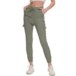 Nuofengkudu Damen Skinny Cargo Hose Cuffed Leggings 4 Taschen Tunnelzug High Waist Buendchen Jogginghose Slim Fit Slip-On Stretch Cargohose Teenager Mädchen Gothic Hosen Joggpants Grau Größe 33 von Nuofengkudu