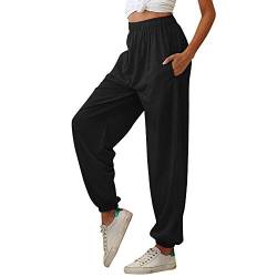 Nuofengkudu Damen Sporthose Laufhosen Jogginghose Gummibund Sweathose mit Taschen Trainingshose Stoffhose High Waist Hosen Bequeme Lockere Lässige Freizeithose Loungewear Outdoor(Dünn-Schwarz,M) von Nuofengkudu