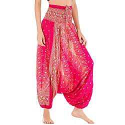 Nuofengkudu Damen Tiefer Schritt Hippie Haremshose Baggy Bunte Harem Jumpsuit Viskose Hose Leicht Dünn Luftig Wahrsagerin Kostüm Hosen Sommerhose Yogahose Haushose Einheitsgröße Rose Pfau von Nuofengkudu