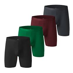 Nuofengkudu Eisseide Boxershorts Herren Retroshorts Langes Bein Unterwäsche Coole Bulge Stretch Männer Unterhosen Bequeme Nahtlos Atmungsaktive Underwear 4 Pack-Schwarz/Grün/Grau/WeinRot 2XL von Nuofengkudu