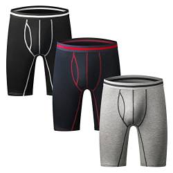 Nuofengkudu Herren Boxershort Langes Bein Große Größen Stretch Baumwolle Retroshorts Sport Fitness Unterhosen Männer Offen Atmungsaktiv Bequeme Unterwäsche (3er Pack) Schwarz/Grau/Blau 5XL von Nuofengkudu