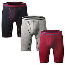 Nuofengkudu Herren Boxershort Langes Bein Große Größen Stretch Baumwolle Sport Fitness Unterhosen Männer Offen Unterwäsche Atmungsaktiv Bequeme Retroshorts (3er Pack) Rot/Grau/Blau 4XL von Nuofengkudu