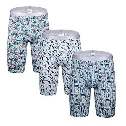 Nuofengkudu Herren Boxershort Langes Bein Sport Fitness Unterhosen Männer Unterwäsche Retroshorts Pack 3er & 4er (M, 3 Pack-Muster) von Nuofengkudu