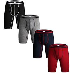 Nuofengkudu Herren Boxershort Langes Bein Stretch Baumwolle Retroshorts Sport Fitness Unterhosen Männer Offen Atmungsaktiv Bequeme Unterwäsche (4er Pack) Schwarz/Grau/Blau/Rot Größe 3XL von Nuofengkudu