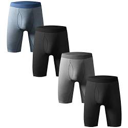 Nuofengkudu Herren Boxershort Langes Bein Stretch Retroshorts Sport Fitness Unterhosen Männer Offen Atmungsaktiv Bequeme Unterwäsche(4er Pack) 2 Schwarz/Blau/Grau 2XL von Nuofengkudu