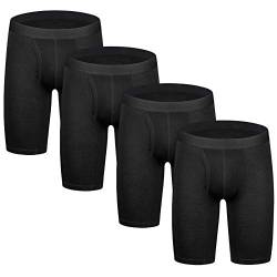 Nuofengkudu Herren Boxershorts Langes Bein Antibakterien Elastisch Männer Unterwäsche Sports Retroshorts Weiche Underwear(4 Pack Schwarz,L) von Nuofengkudu