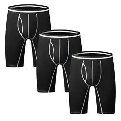 Nuofengkudu Herren Boxershorts Langes Bein Große Größen Stretch Baumwolle Sport Fitness Unterhosen Männer Unterwäsche Atmungsaktiv Bequeme Retroshorts (3er Pack) Schwarz 5XL von Nuofengkudu