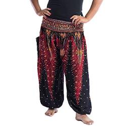 Nuofengkudu Herren Damen Lockere Hippie Hosen Haremshose Große Größen Boho Bbunte Pumphosen Stoffhose Indische Yogahosen Leichte Sommerhose (Braun Peacock A,One Size) von Nuofengkudu