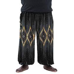 Nuofengkudu Herren Damen Lockere Hippie Hosen Haremshose Große Größen Boho Bbunte Pumphosen Stoffhose Indische Yogahosen Leichte Sommerhose (Braun Peacock B,One Size) von Nuofengkudu