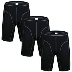 Nuofengkudu Herren Langes Bein Sport Boxershorts Männer Nahtlose Baumwolle Bequeme Unterhosen Bulge Unterwäsche Shorts (3er Pack) Schwarz 2XL von Nuofengkudu