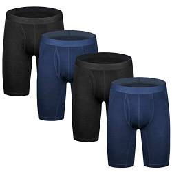 Nuofengkudu Herren Übergrößen Boxershorts Langes Bein Antibakterien Elastisch Männer Unterwäsche Sports Retroshorts Weiche Underwear(4 Pack 2 Schwarz/2 Blau,4XL) von Nuofengkudu