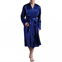 Nuofengkudu Herren Unisex Bademantel Satin Langen Kimono Morgenmantel Leicht Reisebademantel Schlafanzug Reise Saunamantel Hochzeit Geschenk(Blau,L) von Nuofengkudu