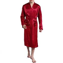 Nuofengkudu Herren Unisex Bademantel Satin Langen Kimono Morgenmantel Leicht Reisebademantel Schlafanzug Reise Saunamantel Hochzeit Geschenk(Rot,M) von Nuofengkudu