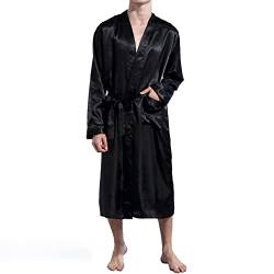 Nuofengkudu Herren Unisex Bademantel Satin Langen Kimono Morgenmantel Leicht Reisebademantel Schlafanzug Reise Saunamantel Hochzeit Geschenk(Schwarz,M) von Nuofengkudu