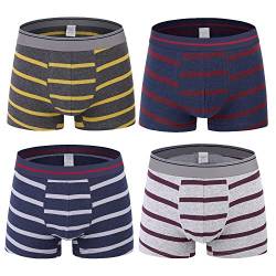 Nuofengkudu Männer Baumwolle Gestreift Boxershorts Retroshorts Beutel Unterwäsche Sport Boxer Short Umwelt Passform Flexibel Hipster Slips 4er Pack(Trunks-3,XL) von Nuofengkudu