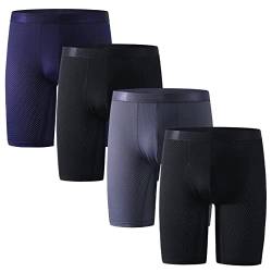 Nuofengkudu Netz Mesh Eisseide Boxershorts Herren Retroshorts Langes Bein Unterwäsche Coole Bulge Stretch Männer Unterhosen Bequeme Nahtlos Atmungsaktive Underwear 4 Pack-Grau/Blau/2 Schwarz XL von Nuofengkudu