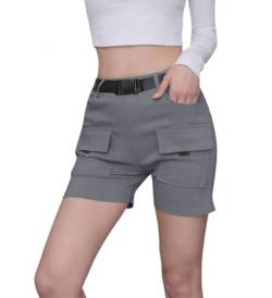 Nuofengkudu Petite Cargohose Damen Kurz Hosen mit Tasche Stretch High Waist Sommer Kurze Arbeitshose Joggpants Freizeithose Teenager Mädchen Leicht Y2k Hotpants Sport Jogging Shorts Schwarz XL von Nuofengkudu