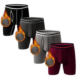 Nuofenkudu Herren Thermo Boxershorts Warm Langes Bein Offen Wärme Unterhose mit Gummibund Stretch Bulge Wärmende Bequem Unterwäsche Weich Männer Retroshorts A-4 Pack-Schwarz/Blau/Grau/Dunkelgrau XL von Nuofengkudu