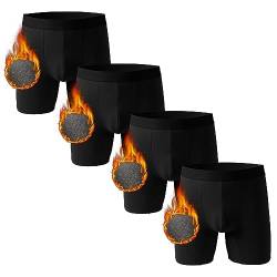 Nuofenkudu Herren Thermo Boxershorts Warm Langes Bein Ohne Naht Wärme Unterhose mit Gummibund Elastan Bulge Wärmende Bequem Unterwäsche Weich Männer Retroshorts B-4 Pack-Schwarz L von Nuofengkudu