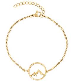 Nuoli® Berg Armband Damen Gold (15 + 5cm verstellbar) Bergarmband für Frauen & Mädchen, Armkette aus Edelstahl mit Berg Anhänger von Nuoli