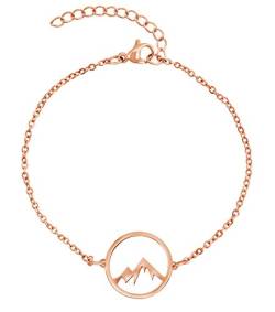 Nuoli® Berg Armband Damen Rosegold (15 + 5cm verstellbar) Bergarmband für Frauen & Mädchen, Armkette aus Edelstahl mit Berg Anhänger von Nuoli