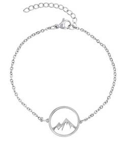 Nuoli® Berg Armband Damen Silber (15 + 5cm verstellbar) Bergarmband für Frauen & Mädchen, Armkette aus Edelstahl mit Berg Anhänger von Nuoli