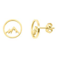Nuoli® Berg Ohrringe Gold (Durchmesser: 10mm) Ohrstecker für Frauen & Mädchen, Ohrringe Berge aus Edelstahl von Nuoli