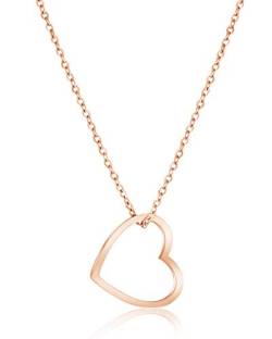 Nuoli® Herz Kette Damen Rosegold (45cm + 5cm verstellbar) Halskette mit Herzanhänger für Frauen & Mädchen, aus poliertem Edelstahl von Nuoli