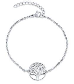 Nuoli® Lebensbaum Armband Damen Silber (15 + 5cm verstellbar) Baum des Lebens Armkette für Frauen & Mädchen, aus Edelstahl von Nuoli
