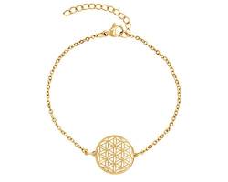Nuoli® Lebensblume Armband Damen Gold (15 + 5cm verstellbar) Armkette für Frauen & Mädchen mit Blume des Lebens Anhänger von Nuoli