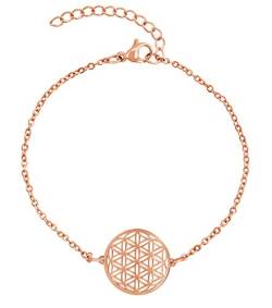Nuoli® Lebensblume Armband Damen Rosegold (15 + 5cm verstellbar) Armkette für Frauen & Mädchen mit Blume des Lebens Anhänger von Nuoli
