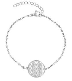 Nuoli® Lebensblume Armband Damen Silber (15 + 5cm verstellbar) Armkette für Frauen & Mädchen mit Blume des Lebens Anhänger von Nuoli