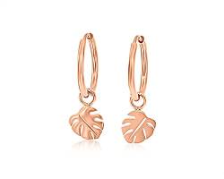 Nuoli® Monstera Blatt Kreolen Damen Rosegold (Durchmesser: 12mm) Ohrstecker Creolen für Frauen und Mädchen von Nuoli