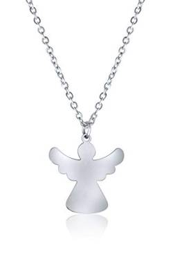 Nuoli® Schutzengel Kette Damen Silber (45 + 5cm verstellbar) Halskette mit Engel Anhänger für Frauen & Mädchen, aus poliertem Edelstahl von Nuoli