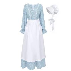 Nuoqi Frauen Prärie Kleid American Colonial Pionier Kleid Erwachsene Historische 1800er Jahre Amish Kleid, 129 Blau, Groß von Nuoqi