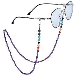 Nupuyai 7 Chakra Stein Perlen Brillenkette Damen Kristall Sonnenbrillenkette Gesichtsmaske Kette Edelstein Brillenband Brillenkordel Brillenhalter für Lesebrillen, Myopiebrille Amethyst von Nupuyai