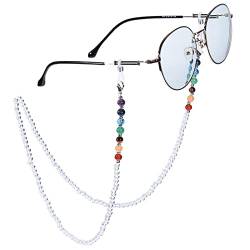 Nupuyai 7 Chakra Stein Perlen Brillenkette Damen Kristall Sonnenbrillenkette Gesichtsmaske Kette Edelstein Brillenband Brillenkordel Brillenhalter für Lesebrillen, Myopiebrille Bergkristall von Nupuyai