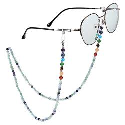 Nupuyai 7 Chakra Stein Perlen Brillenkette Damen Kristall Sonnenbrillenkette Gesichtsmaske Kette Edelstein Brillenband Brillenkordel Brillenhalter für Lesebrillen, Myopiebrille Fluorite von Nupuyai