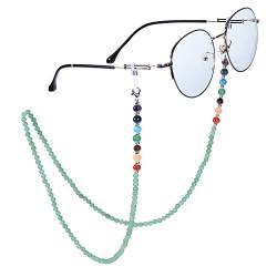 Nupuyai 7 Chakra Stein Perlen Brillenkette Damen Kristall Sonnenbrillenkette Gesichtsmaske Kette Edelstein Brillenband Brillenkordel Brillenhalter für Lesebrillen, Myopiebrille Grüner Aventurin von Nupuyai