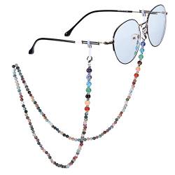 Nupuyai 7 Chakra Stein Perlen Brillenkette Damen Kristall Sonnenbrillenkette Gesichtsmaske Kette Edelstein Brillenband Brillenkordel Brillenhalter für Lesebrillen, Myopiebrille Indischer Achat von Nupuyai