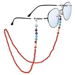 Nupuyai 7 Chakra Stein Perlen Brillenkette Damen Kristall Sonnenbrillenkette Gesichtsmaske Kette Edelstein Brillenband Brillenkordel Brillenhalter für Lesebrillen, Myopiebrille Karneol von Nupuyai