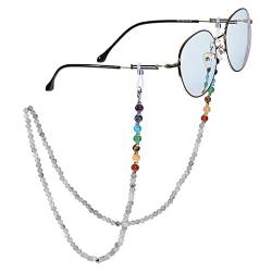 Nupuyai 7 Chakra Stein Perlen Brillenkette Damen Kristall Sonnenbrillenkette Gesichtsmaske Kette Edelstein Brillenband Brillenkordel Brillenhalter für Lesebrillen, Myopiebrille Labradorit von Nupuyai